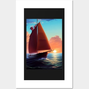 OUTWARD BOUND FISHING SAILBOAT AT SUNRISE Posters and Art